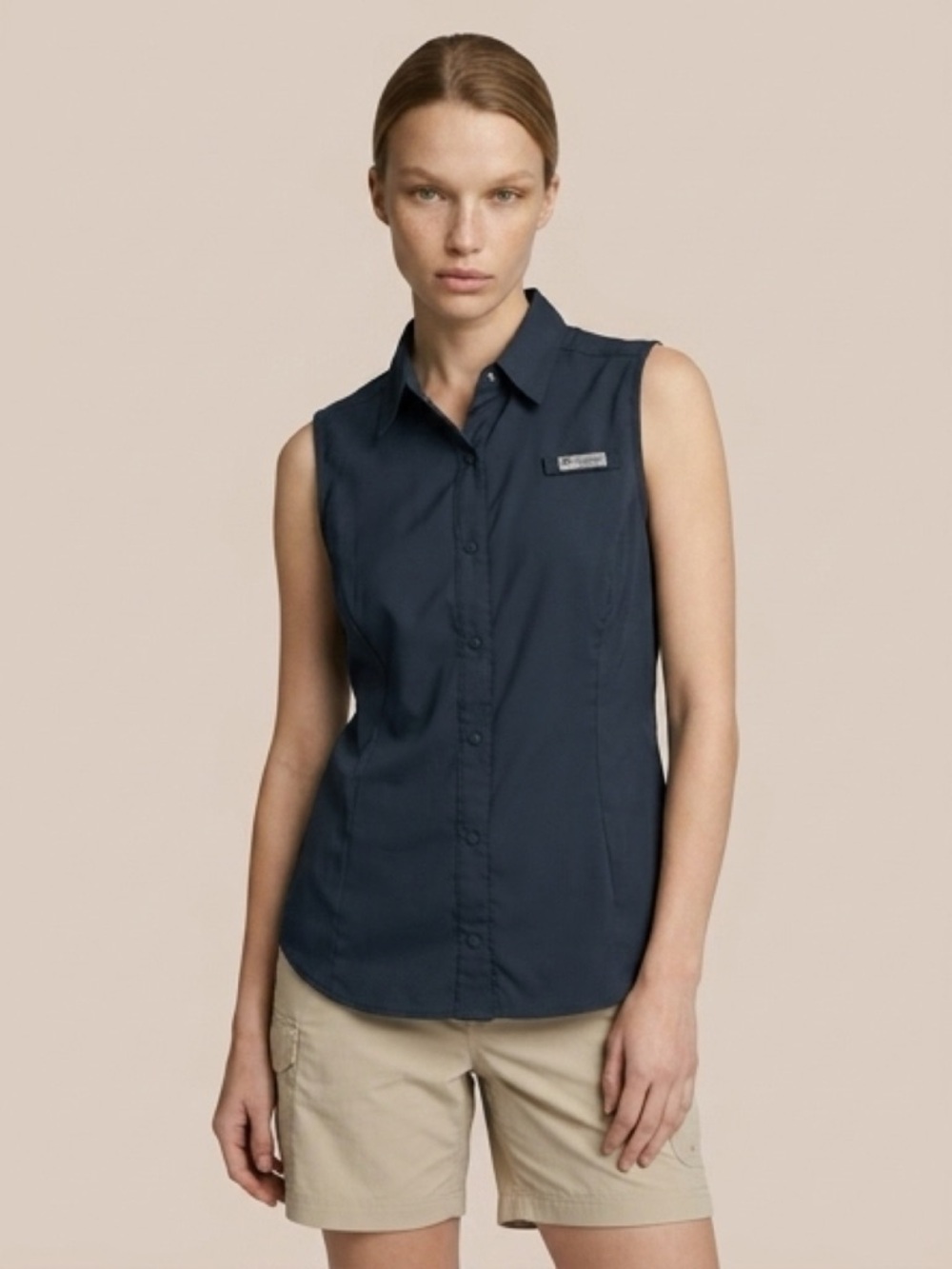 Columbia Sleeveless Button-Down Shirt - Navy Blue